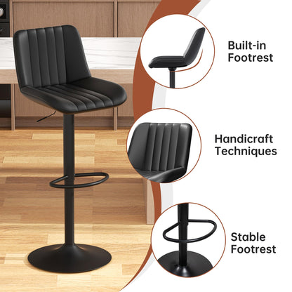 JAMFLY Modern Leather Bar Stools – Swivel & Height-Adjustable Bar Chairs with Footrest, Ergonomic Design for Kitchen Island, Home & Commercial Bar – Set of 6, Black