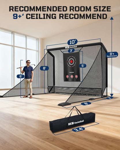 Haokelball Golf Hitting Net for Driving Real Balls, Indoor Chipping Practice Swing Training Nets with Side Barriers Impact Target, 10x8ft Heavy Duty Netting with Carry Bag for Backyard Outdoor Use