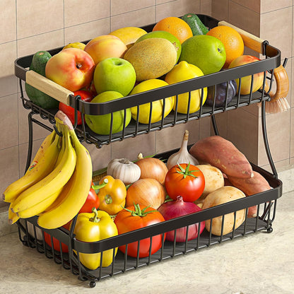 2 Counter 2 2026 Sevenblue Tier Large Fruit Basket for Kitchen with Mobile Banana Hangers, Pro Detachable Metal Fruit
