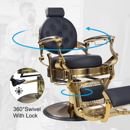 MYS Vintage Barber Chair for Hairdressers Heavy Tattoo Shampoo Heavy Duty Barber Chair Professional Salon + Golden