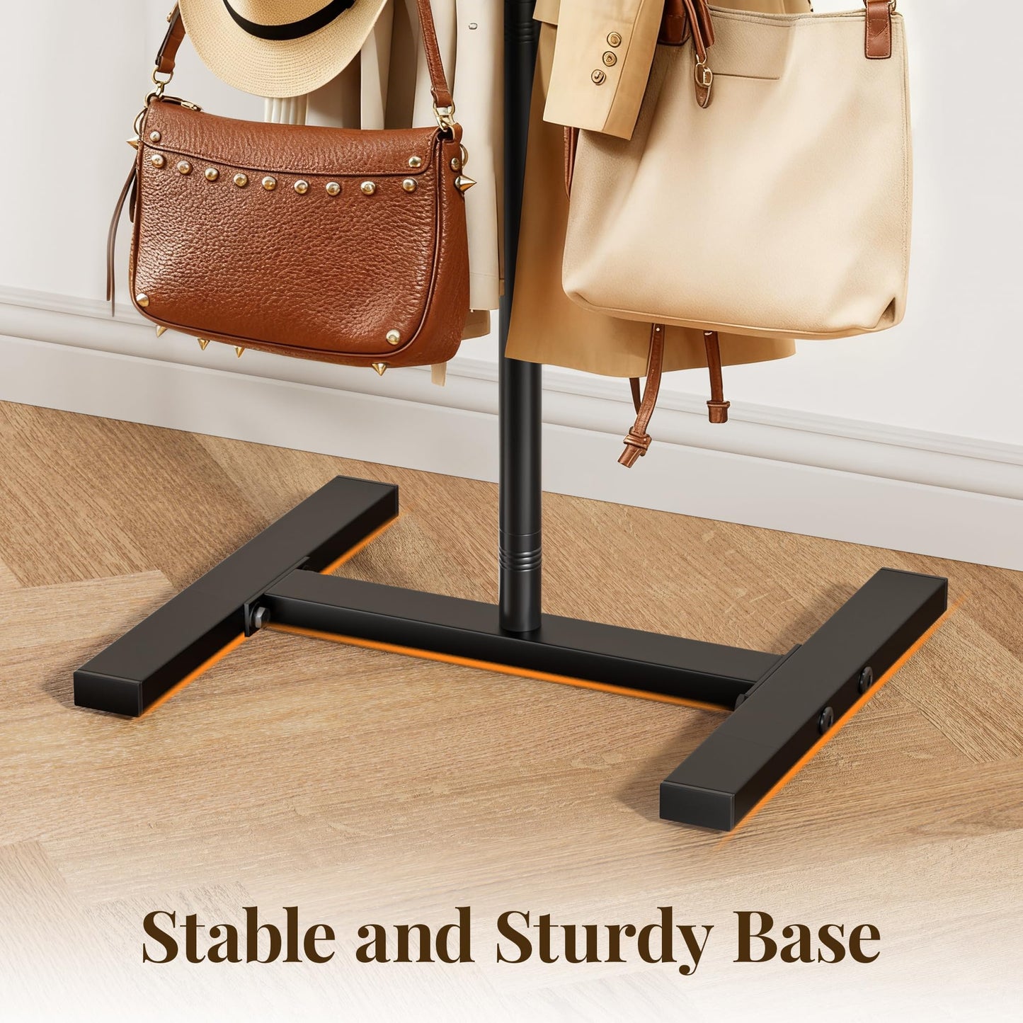 Josmimic 56" Shopping Bag Rack Stand, Adjustable Freestanding Tote Bag Display for Retail Store, Boutique, Entryway & Hallway, Holds Up to 22 lbs, Black