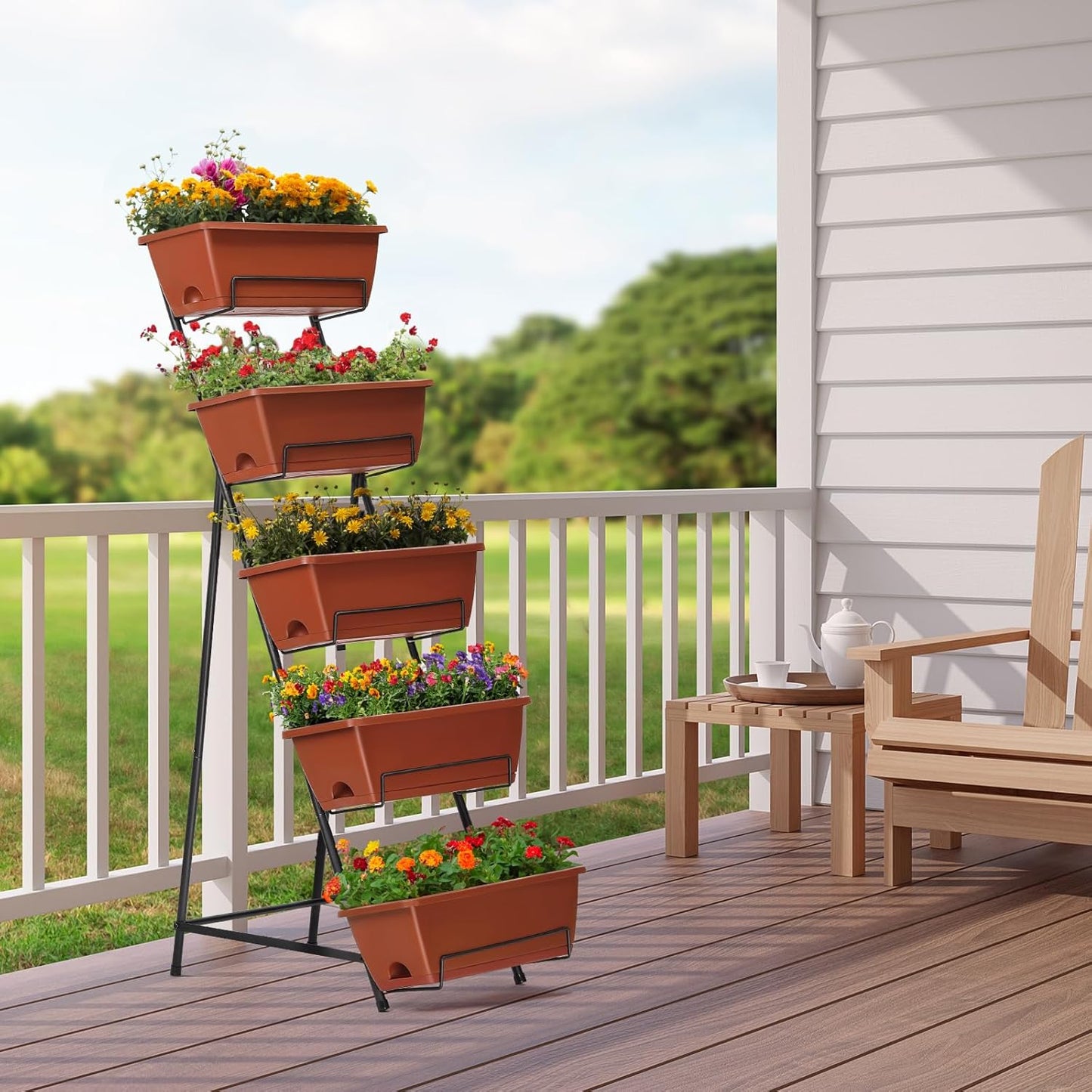 5 YBING Vertical Garden Bed Tier Vertical Raised Garden Planter Standing Herb Garden Planter Tiered Flower Planter