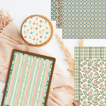 MIATTCLD Scrapbook Paper 12x12 In Double Sided Decorative Paper for Scrapbooking, 24 Sheets/24 Designs Spring Floral Patterned Craft Paper for Junk Journals DIY Cards Album Decoration (Green)