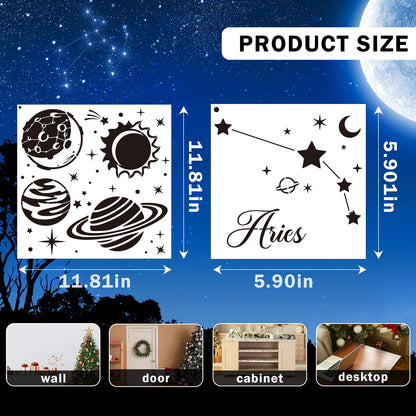 Reusable Star Painting Stencil Set - 24 Pcs Astronomy Planet Reusable Painting Template for Journal Canvas Decoration, Zodiac Signs Drawing Art Stencils for DIY Home Wooden Wall Floor Decor