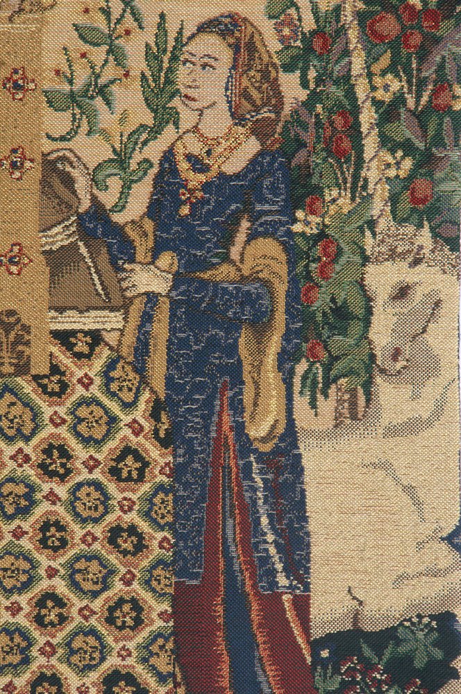 C Charlotte Home Furnishings Inc Lady and the Organ Beige Belgian Tapestry Wall Hanging | Viscose Cotton and Polyester Blend Wall Art | 33 in. x 21 in | Home Decor Accents