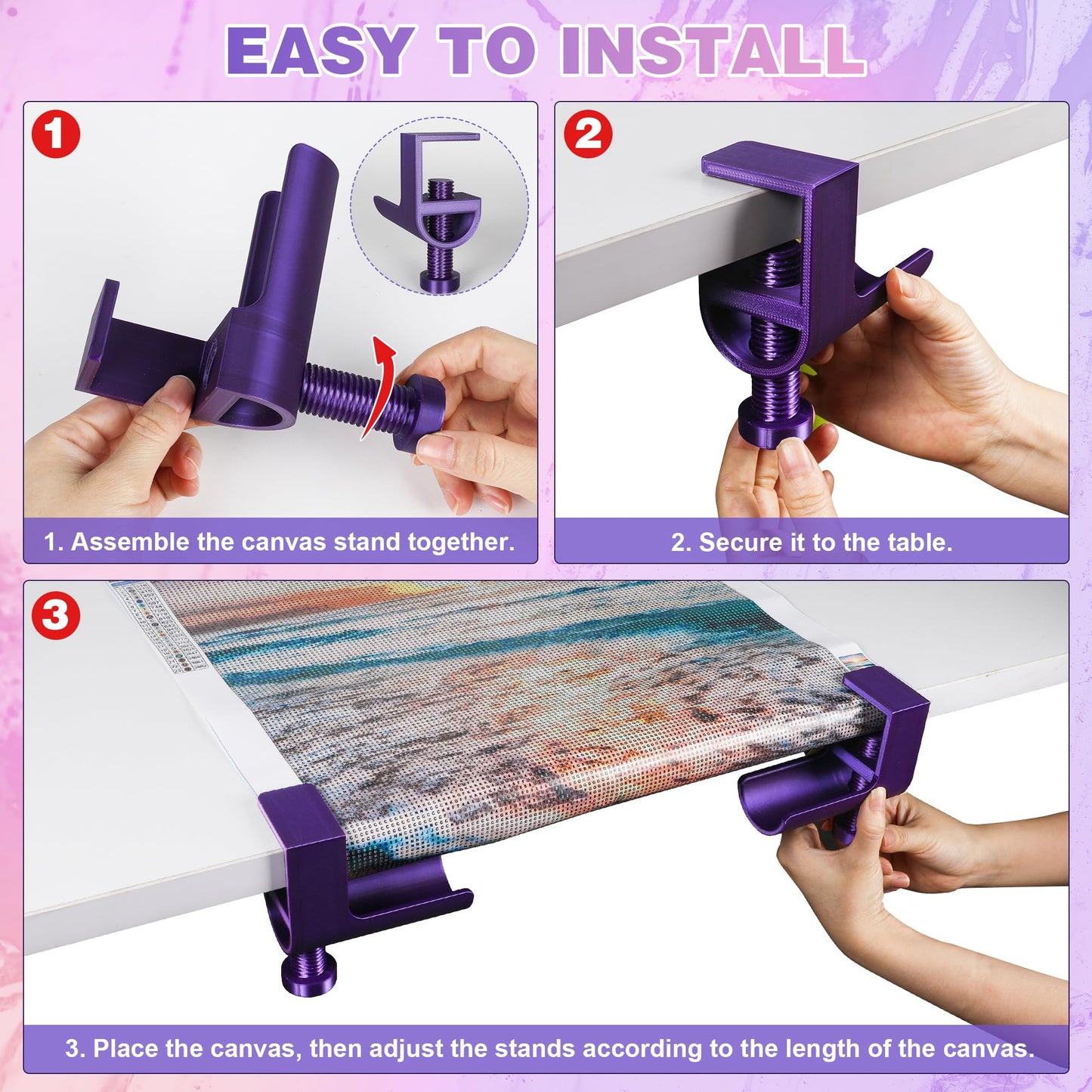 Diamond Painting Canvas Roll Holder,Adjustable Diamond Painting Canvas Table Clamp for Diamond Painting,Accessories and Tools for DIY Diamond-Painters,2 Pack(Purple)