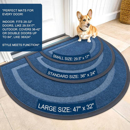 OLANLY Half Circle Door Mat - Waterproof All-Season Indoor/Outdoor Welcome Mat, 47x32, Light Blue