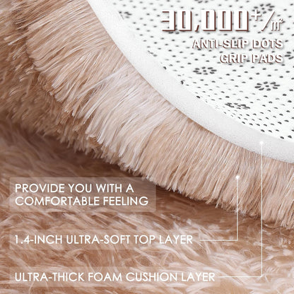 OLANLY Area Rug - Soft Fluffy Shaggy Design | Machine Washable 4x5.9 Feet | Beige Tie-Dye for Living Room & Nursery Decor
