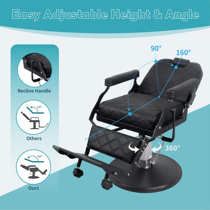 Barber Chair Hair Salon Chair,Heavy Duty 700 LBS, for Hair Stylist Barber Beauty Tattoo Massage(Black Black)