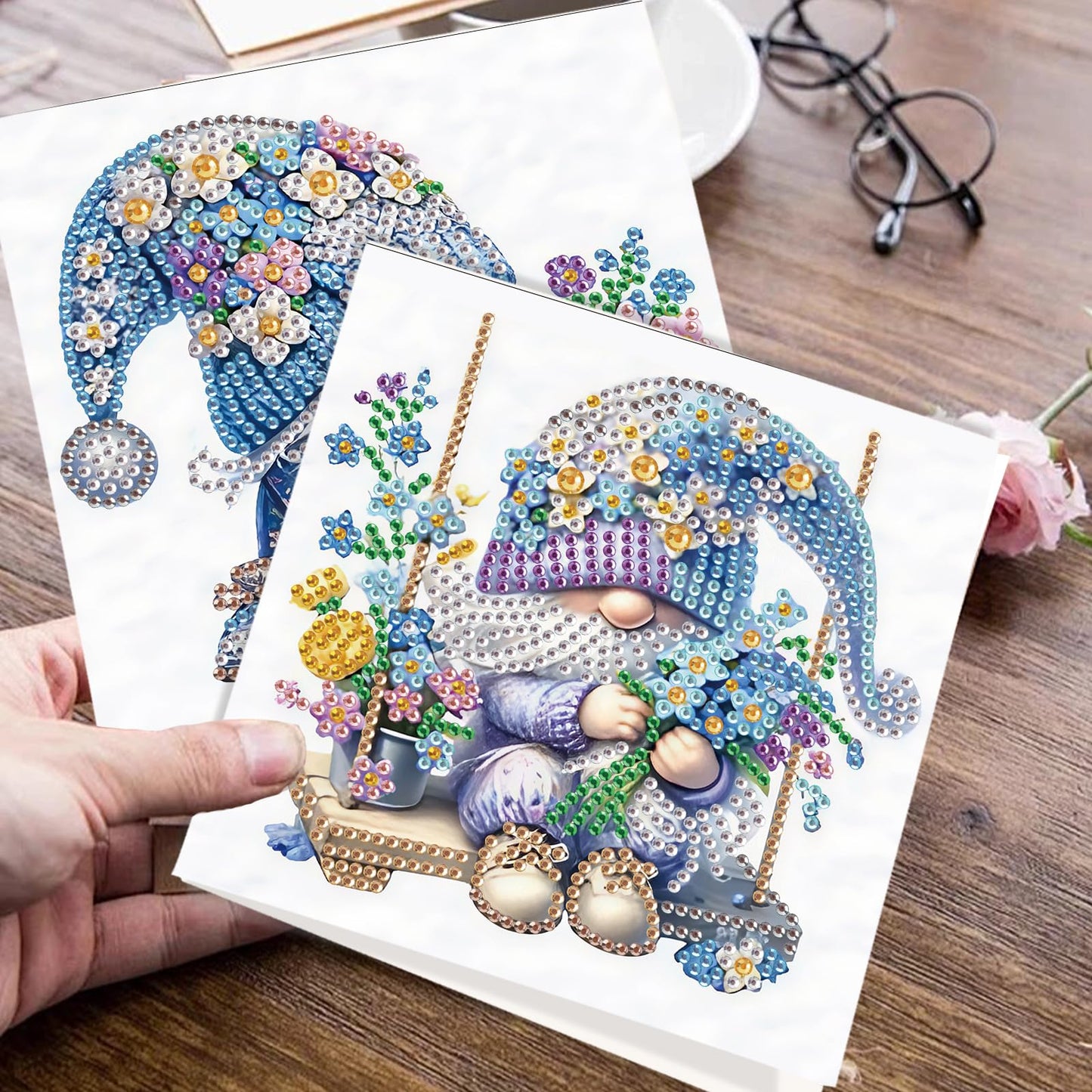 JISHSHAY 6 PCS Gnome Diamond Painting Greeting Cards Flower Diamond Art Birthday Cards with Envelopes Gem Painting Mosaic Kits for Adults, for Anniversary Valentine Thank You Graduation All Occasion