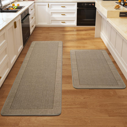 QiCaiJia Kitchen Rugs Set of 2,Kitchen Mats for Floor, Runner Rugs Non Slip Washable Absorbent Kitchen Floor Mat, Braided Kitchen Sink Rug, 17''x30''+17''x47'' Brown