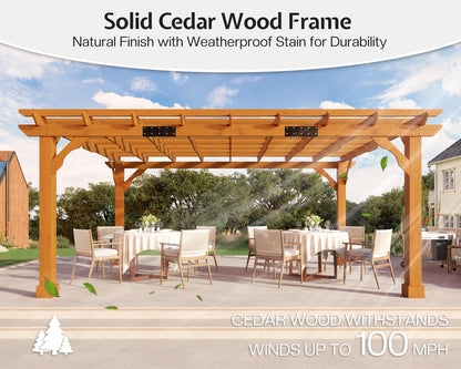 Jocisland 12x14 FT Premium Cedar Wood Pergola with Trellis Roof & Weather-Resistant Support, Outdoor Pergola Kit with Stakes, Garden Gazebo for Patio, Backyard & Events, Reddish-Brown