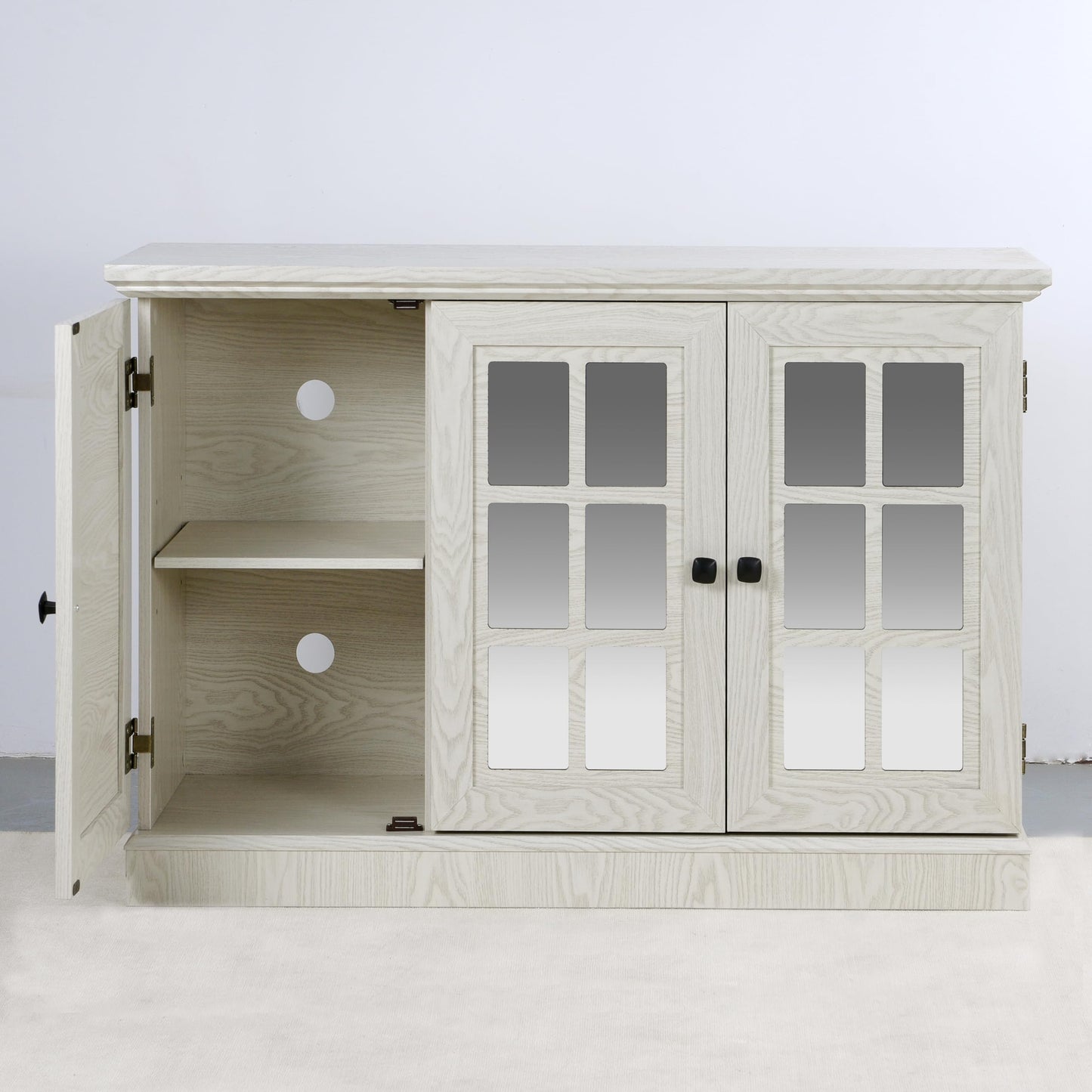 GDFStudio 45" Modern Buffet Sideboard Cabinet, Storage Cabinet with 3 Acrylic Mirrored Doors & Adjustable Shelves, Freestanding Credenza Buffet for Dining Room, Accent Cabinet Coffee Bar, White