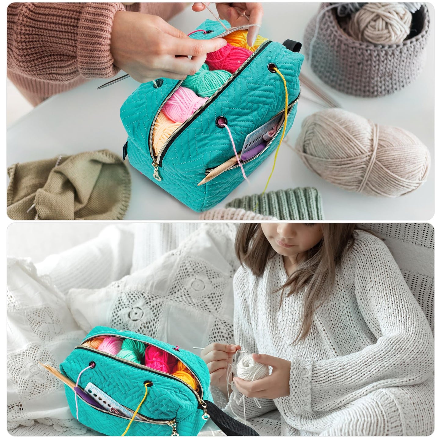 MYBAGZING Small Crochet Bag Organizer - Knitting Bag - Yarn Storage Organizer - Yarn Bag for Crocheting - Yarn Holder for Crochet Accessories, Knitting Needles, Crochet Hooks, Knitting Gifts