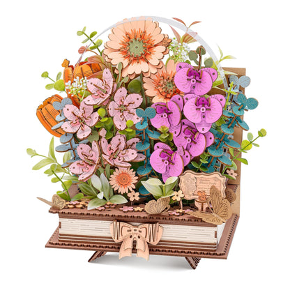 Wowood 3D Wooden Flower Puzzles for Adults-Wooden Bloom Book, Mothers Day DIY Crafts Model Kits Building Set Birthday Gifts, Artificial Botanical Decor Creative Gift for Women to Table Dispaly(552PCS)