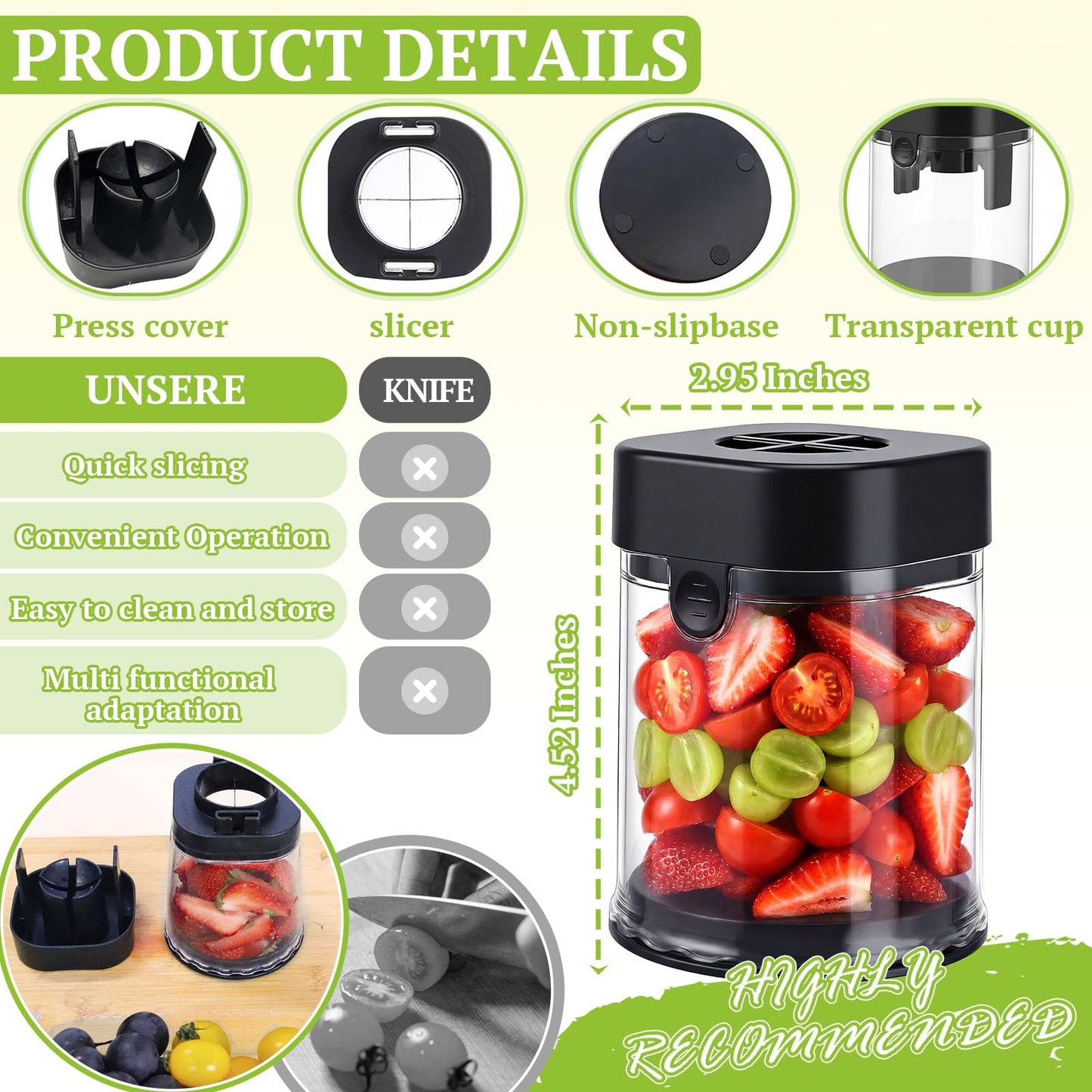 Hendiy Fruit Slicer Cup, Strawberry Slicer Grape Cutter Cup Fruit Slicers Stainless Steel Egg Slicers, Strawberry Cutter Kitchen Gadgets Speed Cutters for Banana Grape Egg