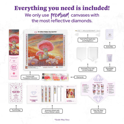 DIAMOND ART CLUB Peach Mushroom Twilight Diamond Painting Kit, Fun DIY Crafts for Adults, Round Diamond Art Canvas, 14" x 13" (35.9 cm x 32.8 cm)