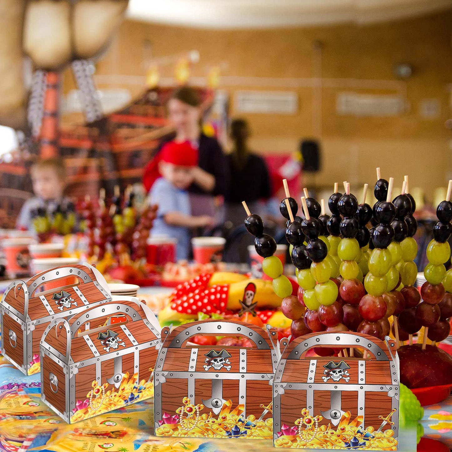 Censen 20 Pieces Pirate Treasure Treat Paper Chest Decoration Party Favor Goodie Box Candy Decoration Box for Halloween Performance Play Theater Costume Party Supplies