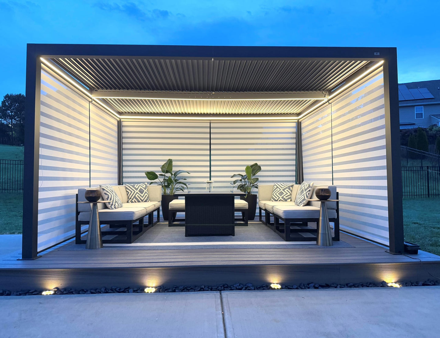 PURPLE LEAF LED Louvered Pergola 94AS 12'x 16' Full Aluminum Frame and Adjustable Roof Integrated Strip Lights for Outdoor Deck Garden Patio Gray Hardtop Gazebo Pergola