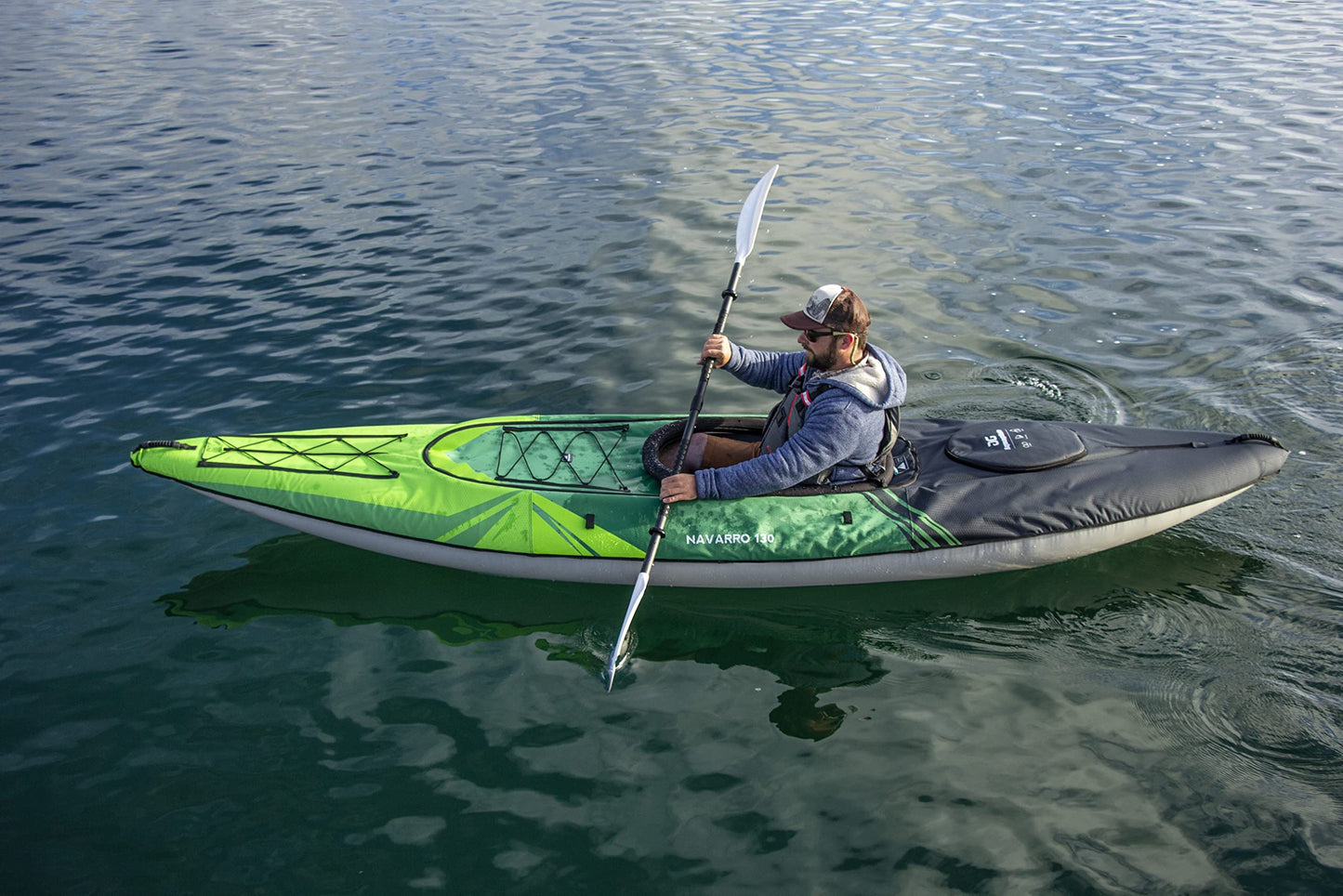 AQUAGLIDE Navarro 130 Convertible Inflatable Kayak with Drop Stitch Floor- 1 Person Touring Kayak without Cover, Green