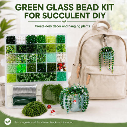 Scvotier Beaded Plant Kits with Wire and Beads, All-in-One Green Glass Beaded Plant DIY Craft Kit with Tools & Instructions - Create Your Own Hanging Green Decor, Relaxing Handmade Gift