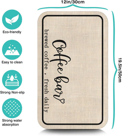 Coffee Bar Mat Rubber Dish Drying Mat, 19.5x12in Kitchen Counter Mat for Home Bar Accessories