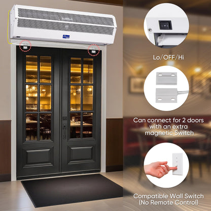Awoco 48" Super Power 2 Speeds 1650CFM Commercial Indoor Air Curtain, UL Certified, 120V Unheated - Free Door Switch