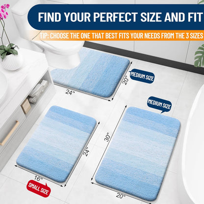 OLANLY Bathroom Runner Rug Mat - Extra Soft Microfiber, Quick Dry & Washable | 70x24, Sky Blue
