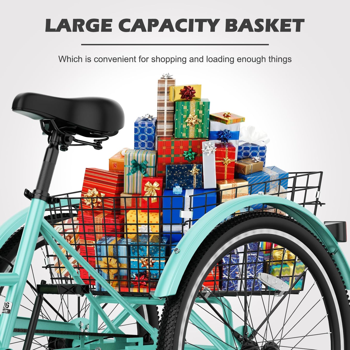H&ZT Adult Tricycle, 3 Wheeled Bike, Trike Cruiser Bike, with 7-Speed Gear, Parking Brake Handle, Low Step, Large Rear Basket, Elderly Friendly, for Men, Women, and Teens