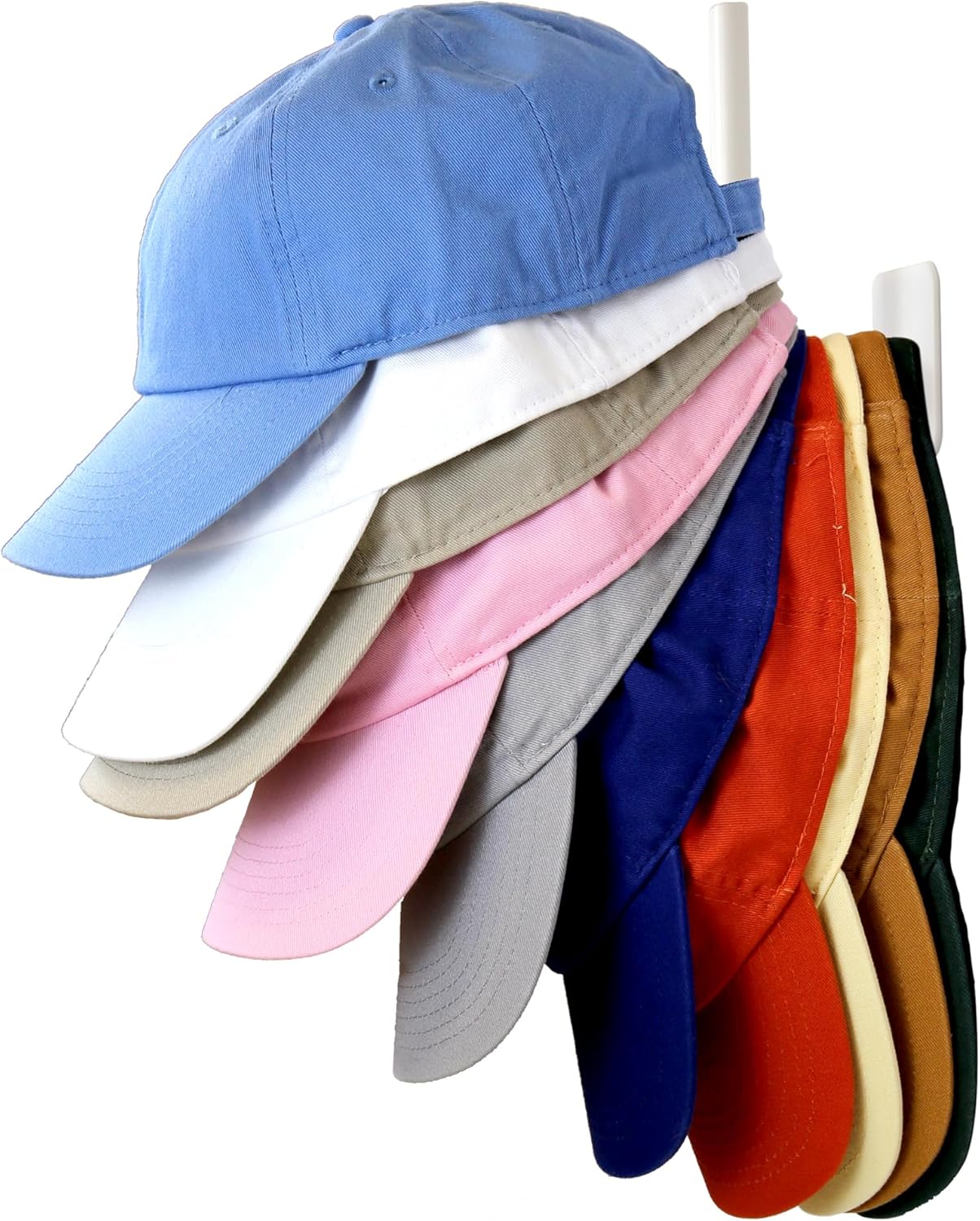 Perfect Curve Hat Organizer Adhesive Hooks, Durable No Drilling Hat Rack for Baseball Caps and Accessories (White,