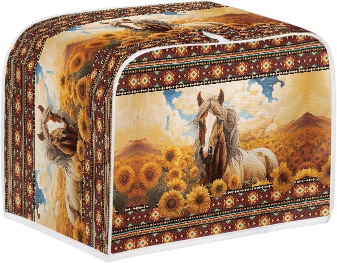 Aztec Horse Bread Toaster Cover 2 Slice, Sunflower Washable Dustproof Cover, Small Decorative Toaster Cover