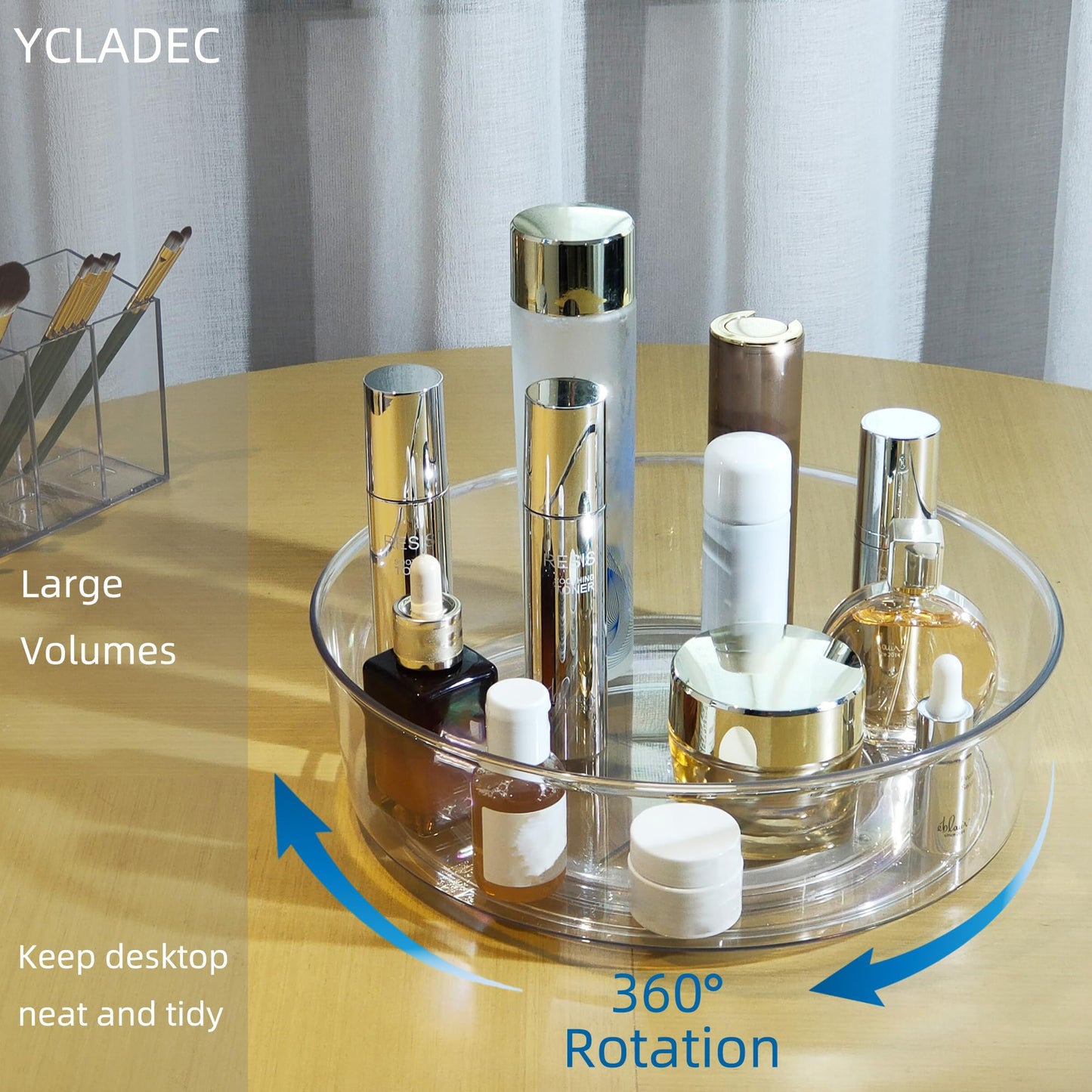 YCLADEC 2 Pack Lazy Susan 11.5" Inch Turntable Organizer Organization Storage Container Bins Spice Rack Cabinet Rotating Condiment for Pantry Countertop Kitchen Vanity Bathroom Jewelry Holder Clear
