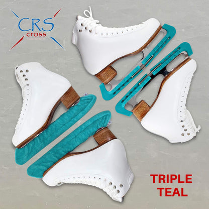 CRS Cross Ice Skate Guards, Soakers and Towel Gift Set. Essential Ice Skating Hard Guard and Soft Skate Blade Cover Accessories for Figure Skating or Hockey (Triple Teal, Large)