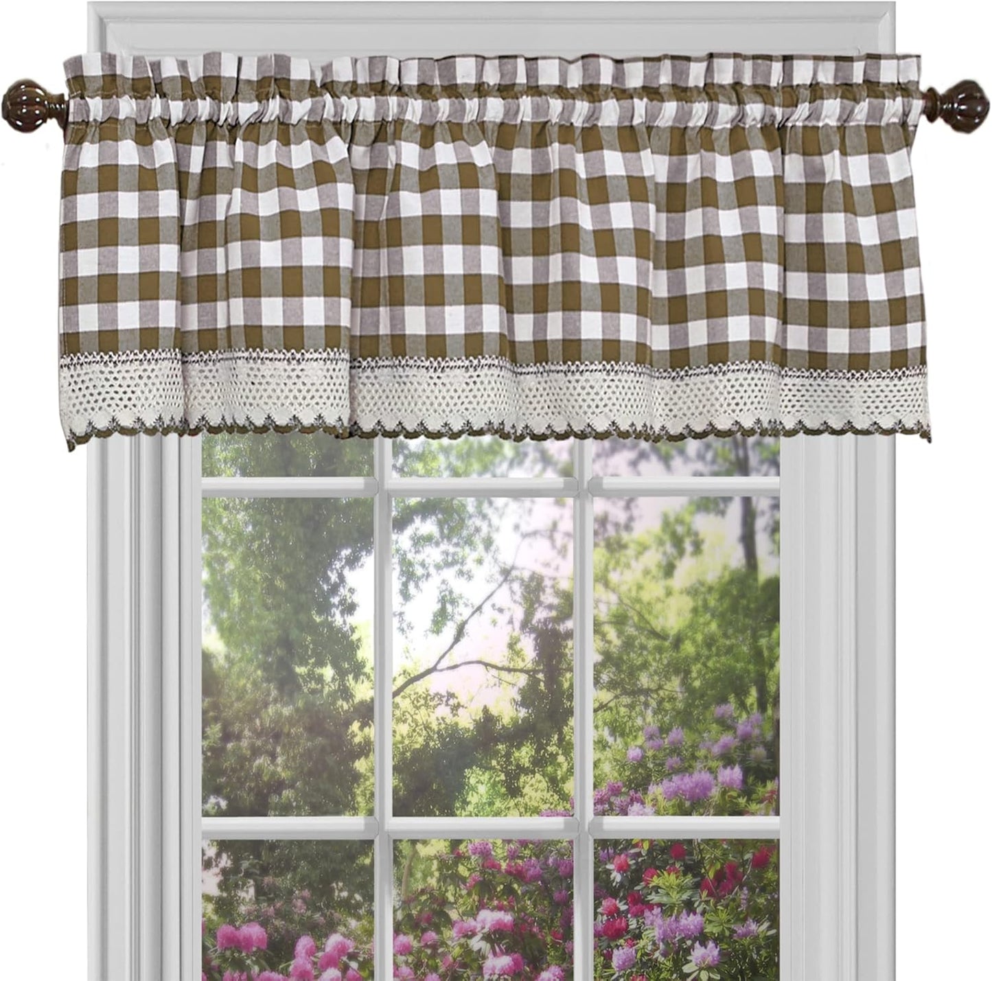 Buffalo Check Valance Window Curtains by Achim Home Decor, 58 Inch Width, 14 Inch Length, Taupe Brown & Ivory Plaid