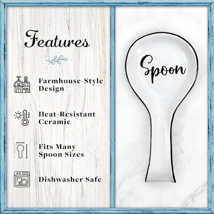 Home Acre Designs Spoon Rest for Kitchen Counter, White Ceramic Spoon Holder for Cooking & Counter Protection