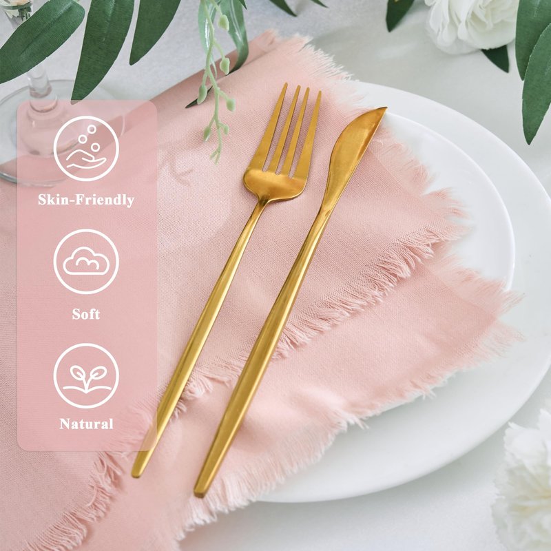 Xiomot Handmade Cotton Linen Napkins Cloth with Fringes Set of 4 17"x17" Dusty Pink Boho Dinner Table Napkins Bulk for Wedding Party Bridal Baby Shower Decoration