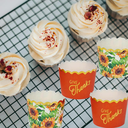 BCS Harvest Theme Scalloped Baking Cups, 50-ct Muffins Cupcakes Cases Wrappers for Kitchen Party Favor Treats