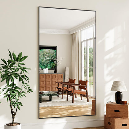 Koonmi 77"x38" Floor Mirror Full Length, Bedroom Floor Body Mirror with Stand, Large Black Mirror, Leaning, Standing or Hanging Horizontally/Vertically