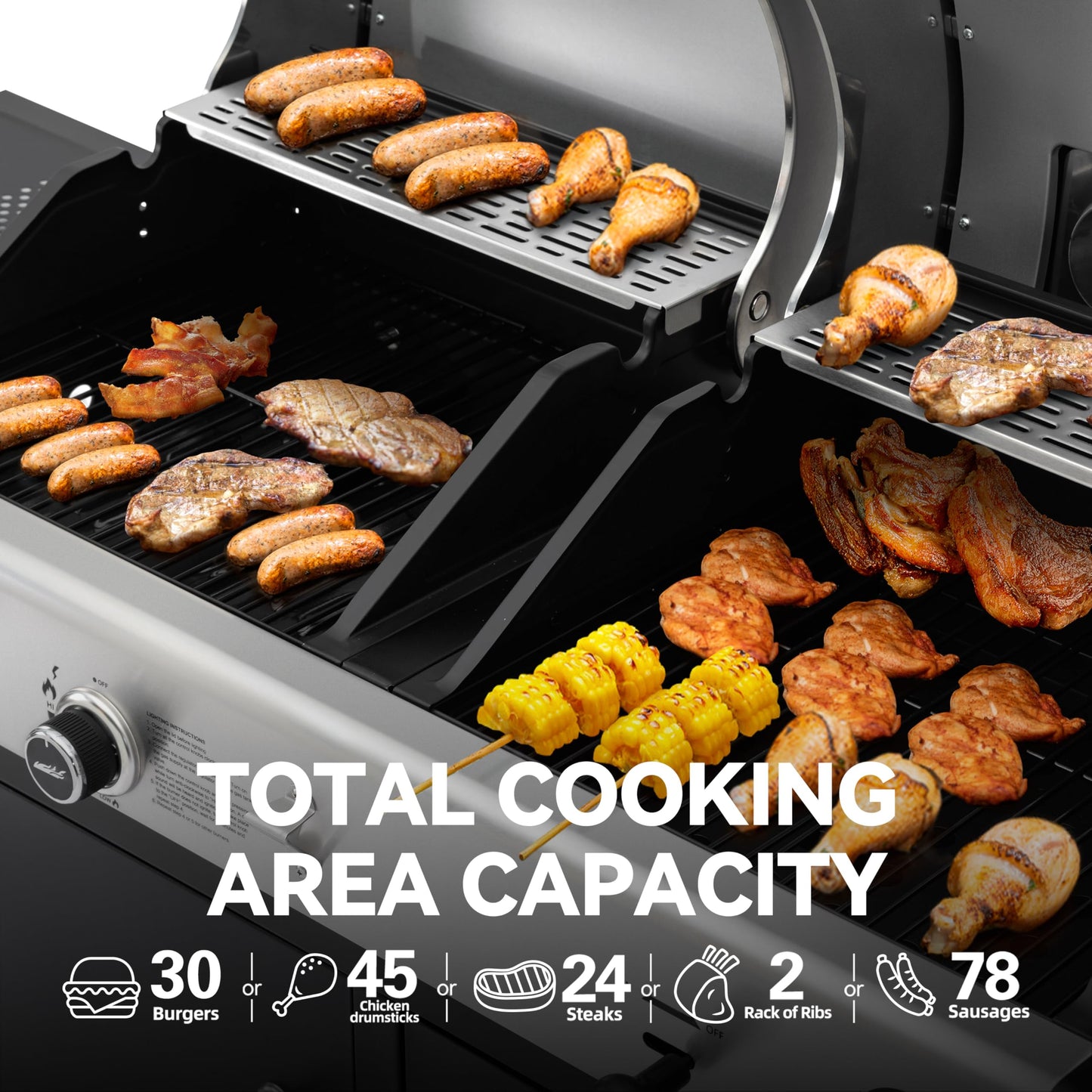 Royal Gourmet ZH3002N Propane Gas and Charcoal Grill Combo, Dual Fuel BBQ Grill with 2 Side Shelves for Outdoor Patio Garden Backyard Barbecue, 20,000 BTUs, Silver & Black