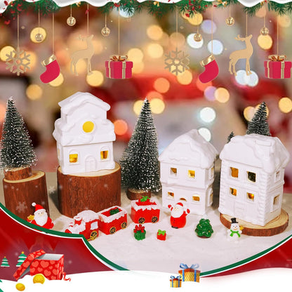 21 Sets, 4.3 Inch Wowagoga Pcs Ceramic Christmas House Village White Resin Houses, Christmas House Decor Figurines Town