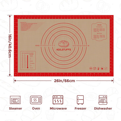 Skiennix Silicone Pastry Mat - Extra Large 26"x16" Non-Slip Baking Mat with Measurements for Easy Dough Rolling