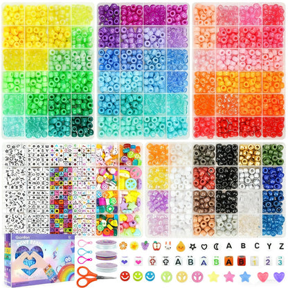 Gionlion 96 Colors 3550 Pcs Pony Beads Bracelet Making Kit, 5 Boxes Friendship Bracelet Kit with Letter Beads 6x9mm Rainbow Bead for Bracelets Jewelry Keychain Making Kit, Mothers Day Gifts Gifts