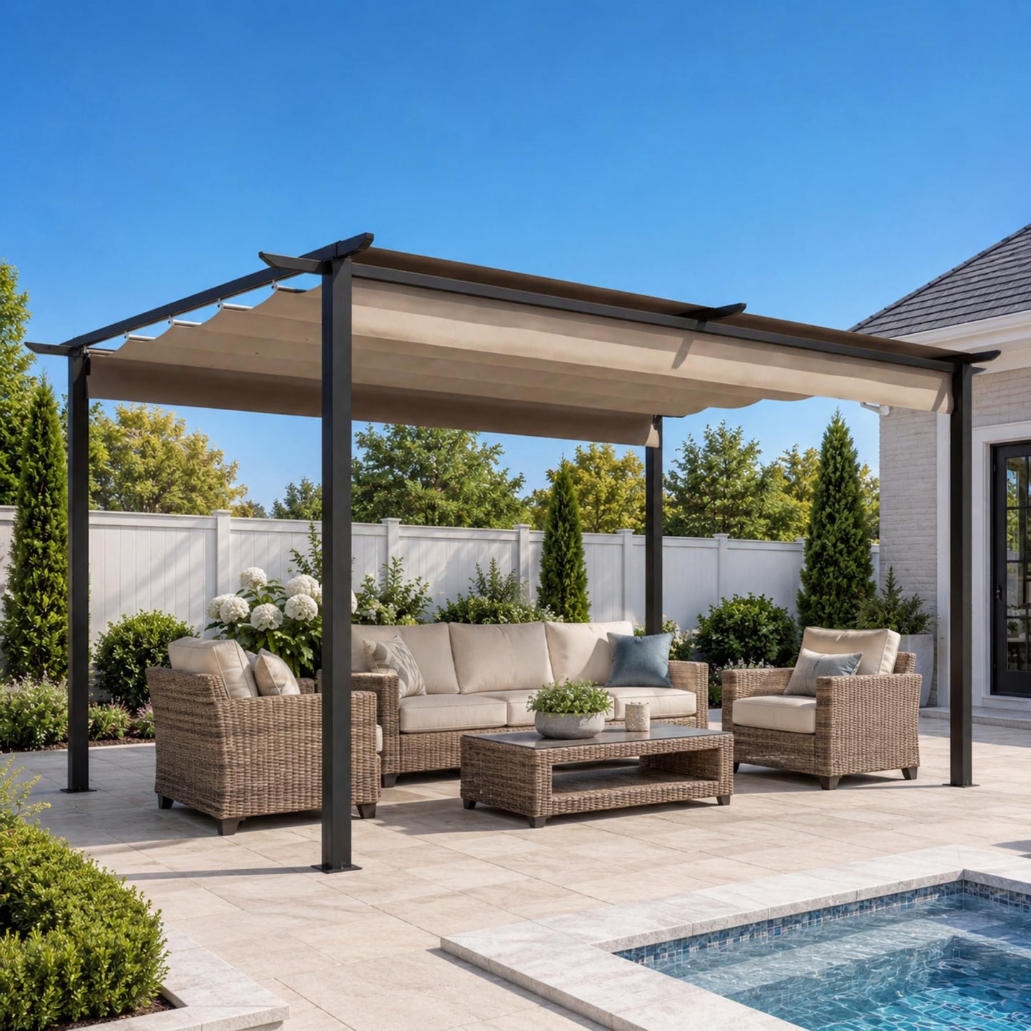 LAUSAINT HOME 10' x 13' Outdoor Retractable Pergola, Heavy-Duty Aluminum Pergola with Sun Shade Canopy for Garden, Backyard, Deck, Porch, Brown