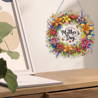 VODAPYC Mother's Day Diamond Art Hanging Kits for Adults, Acrylic DIY Double Sided Special Shaped Flower Diamonds Art Windows Pendant Ornament(Mother's Day Wreath)