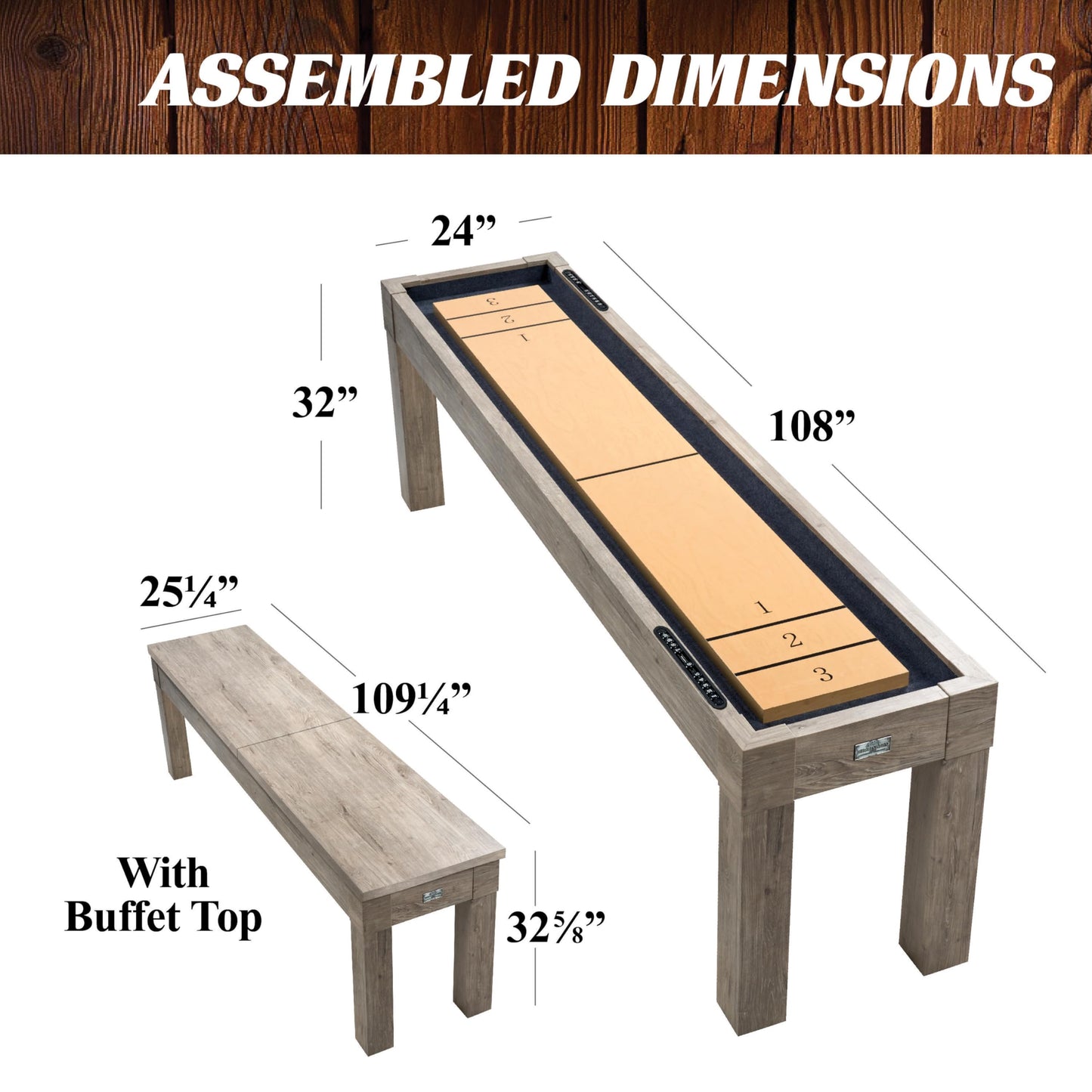 Barrington 9 ft Monteray Shuffleboard Table with Buffet Top, 2-in-1 Game Table & Furniture Style Dining Surface, UV-Coated Playfield, Climate Adjusters, Leg Levelers, 8 Pucks & Speed Powder Included