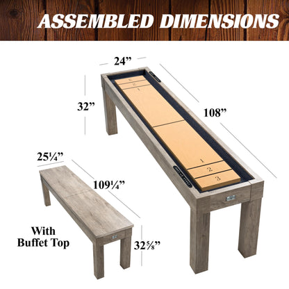 Barrington 9 ft Monteray Shuffleboard Table with Buffet Top, 2-in-1 Game Table & Furniture Style Dining Surface, UV-Coated Playfield, Climate Adjusters, Leg Levelers, 8 Pucks & Speed Powder Included