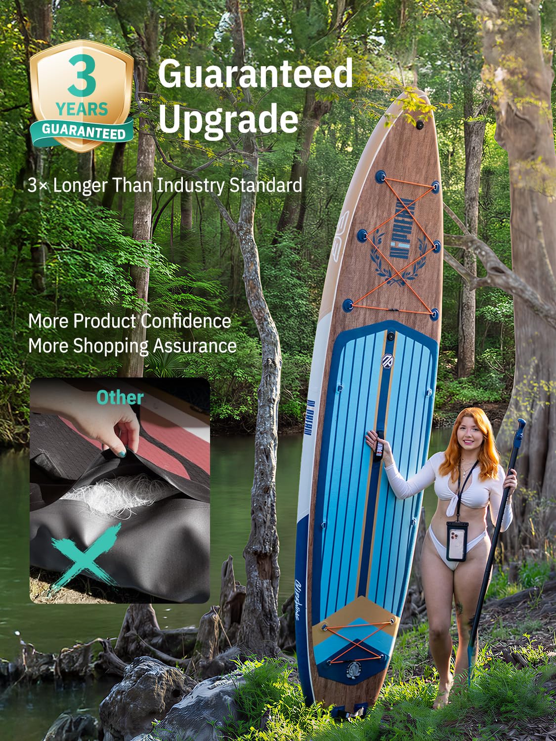 Niphean (Extra Large) Inflatable Paddle Board, SUP for 2+1 People/Family 500lbs Capacity Stand Up Paddle Board with SUP Accessories, StabilTrac Fin Non-Slip Paddleboard for Adults-Dark Gray