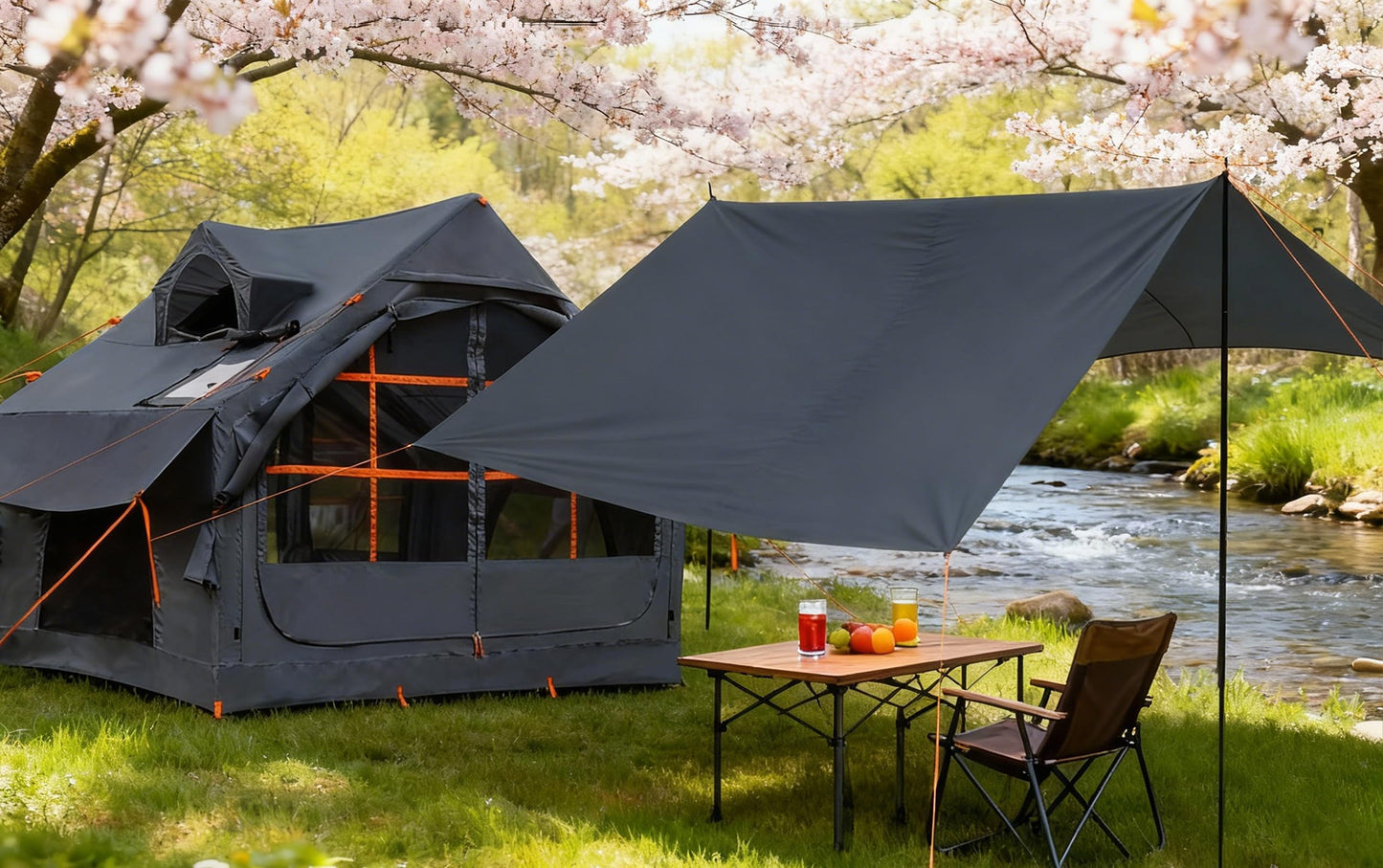 4/6 Persons Inflatable Tents for Camping with Awning, Easy Setup Blow Up Tents for 4 Seasons Waterproof Inflatable Camping Tent,Wind Resistant Air Glamping Tents for Camping Adult