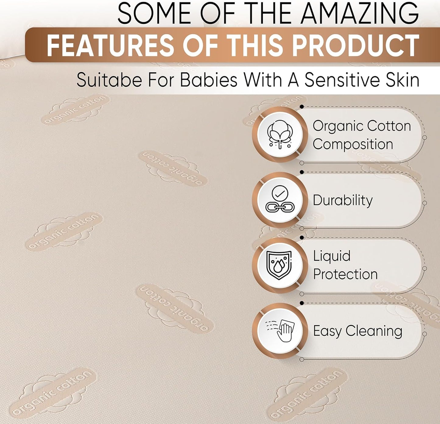 250 Crib Organic Mattress Protector Pad - OCS Certified Organic Cotton Waterproof Breathable Mattress Pad Cover - GSM