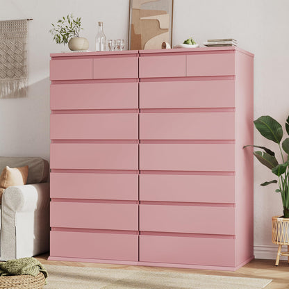 Jocoevol Pink Tall 8 Drawer Dresser for Bedroom,Dressers & Chests of Drawers with Jewelry Storage,Wood Storage Dresser with Deep Drawers for Living Room Hallway Entryway(55.3" L*23.6" W*15.7")